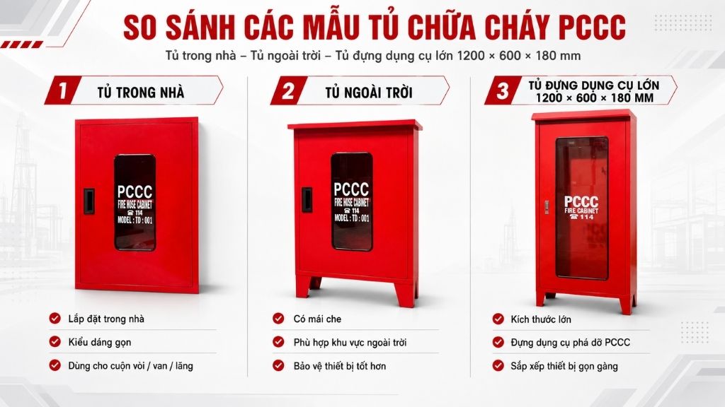 Phân biệt tủ chữa cháy trong nhà ngoài trời và tủ đứng PCCC