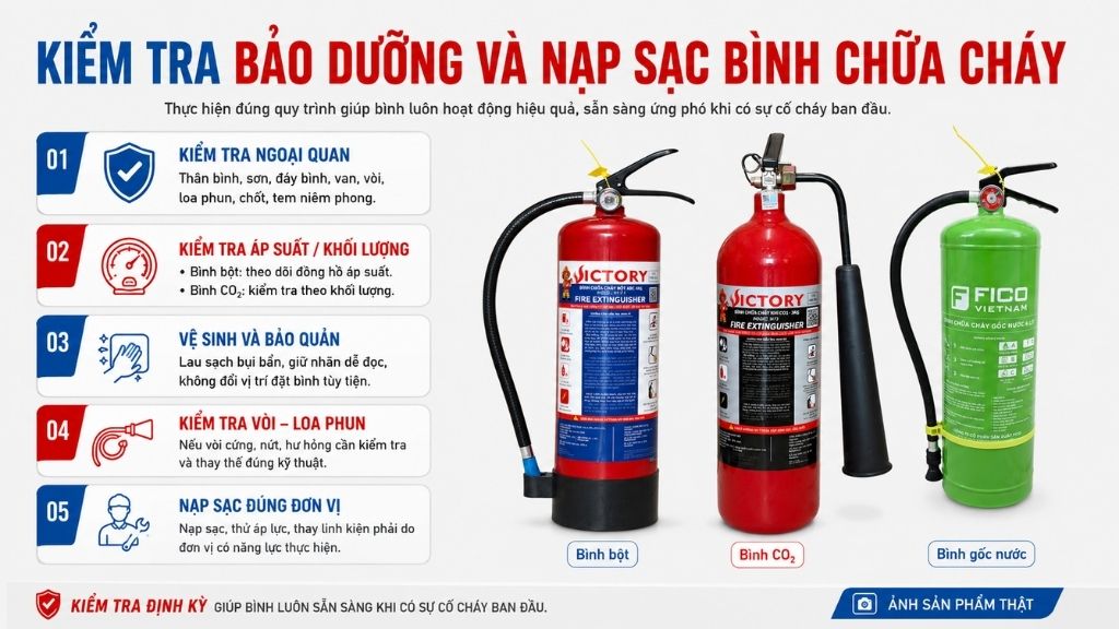 kiểm tra bảo dưỡng và nạp sạc bình chữa cháy