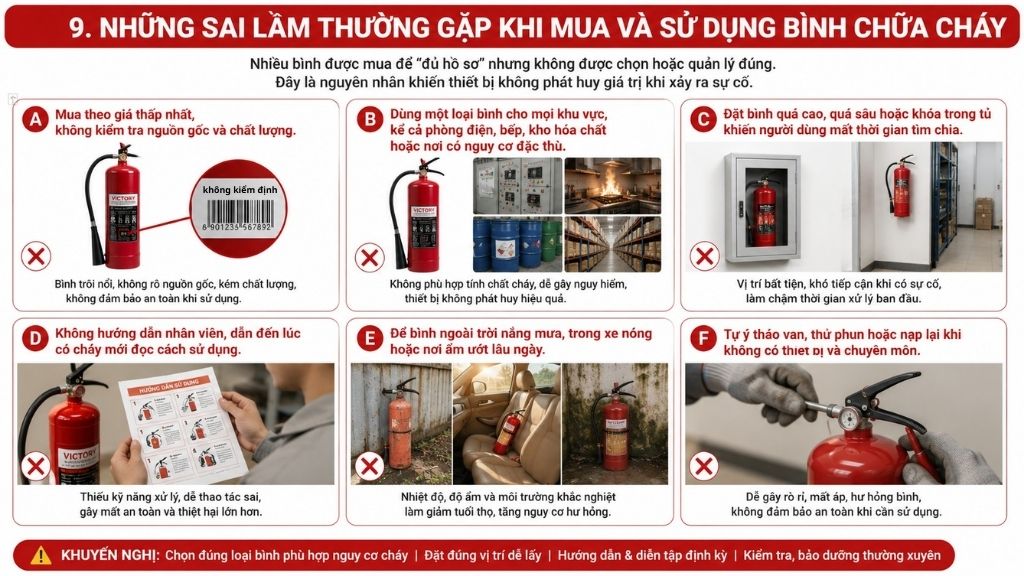 sai lầm thường gặp khi mua và sử dụng bình chữa cháy