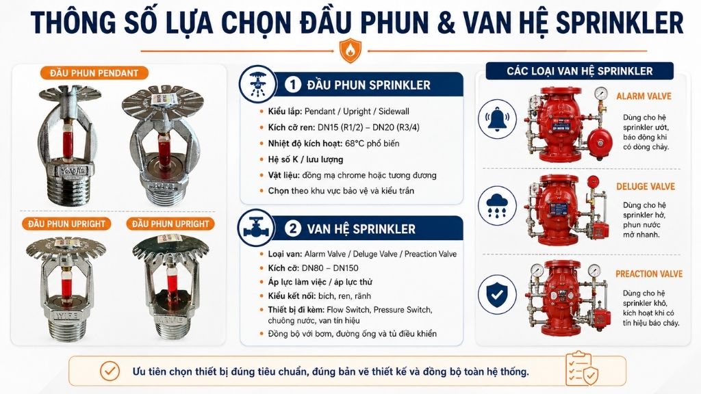 Thông số lựa chọn đầu phun và van hệ Sprinkler