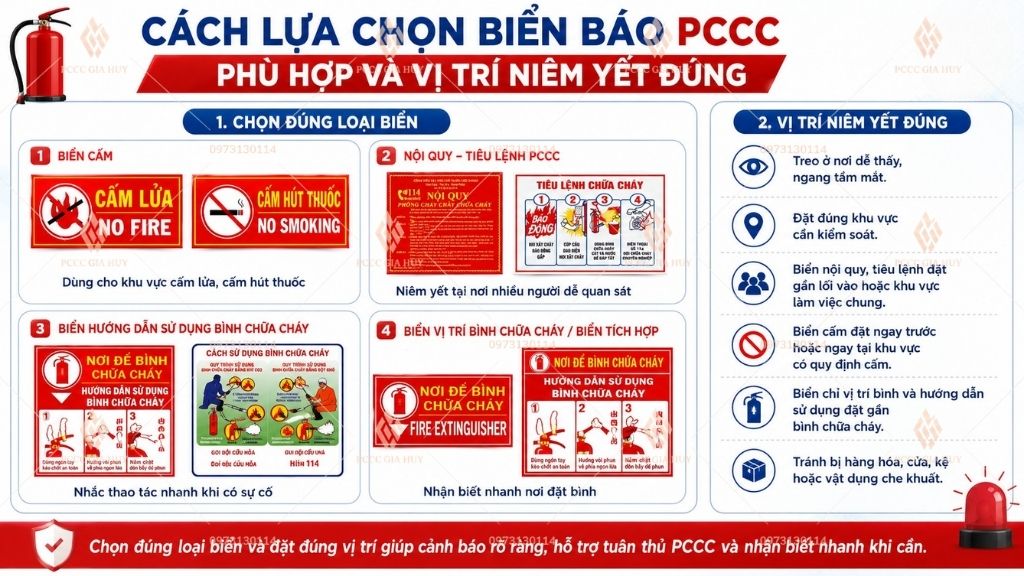 vị trí và cách lựa chọn biển báo pccc