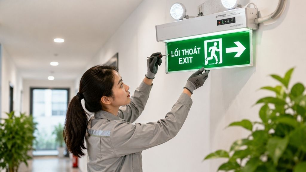 kiểm tra bảo trì đền exit,đèn sự cố